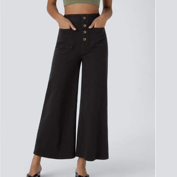 HALARA Black Wide-Leg Flared Cropped Jeans - Picture 1 of 4